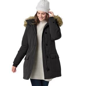 NWT Woman Within Arctic Parka Coat Black 18/20 3M Thinsulate Faux Fur Hood Long